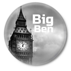 Значок с принтом Big Ben в Белгороде,  металл | круглая форма, металлическая застежка в виде булавки | Тематика изображения на принте: england | london | англия | биг бен | лондон