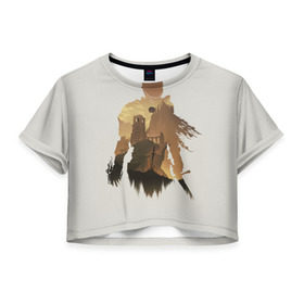 Женская футболка 3D укороченная с принтом Dark Souls воспоминания в Белгороде, 100% полиэстер | круглая горловина, длина футболки до линии талии, рукава с отворотами | dark souls | воспоминания | двойная экспозиция | магия | меч | развалины | рыцарь