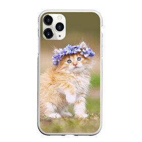 Чехол для iPhone 11 Pro Max матовый с принтом Веночек в Белгороде, Силикон |  | василёк | венок | котёнок | кошка | цветок