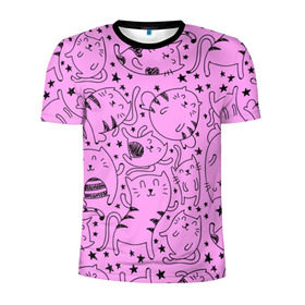 Мужская футболка 3D спортивная с принтом котейки в Белгороде, 100% полиэстер с улучшенными характеристиками | приталенный силуэт, круглая горловина, широкие плечи, сужается к линии бедра | cat | кот | котейки | котик | кошка | рисунок | розовый