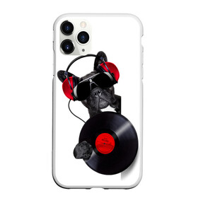Чехол для iPhone 11 Pro матовый с принтом собака-меломан в Белгороде, Силикон |  | Тематика изображения на принте: бульдог | красный | музыка | наушники | очки | пластинка | собака | черный