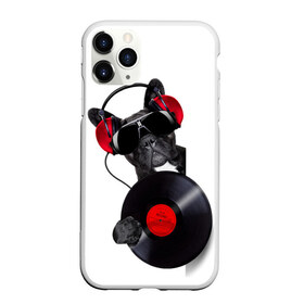 Чехол для iPhone 11 Pro Max матовый с принтом собака-меломан в Белгороде, Силикон |  | бульдог | красный | музыка | наушники | очки | пластинка | собака | черный