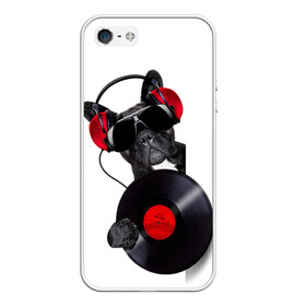 Чехол для iPhone 5/5S матовый с принтом собака-меломан в Белгороде, Силикон | Область печати: задняя сторона чехла, без боковых панелей | Тематика изображения на принте: бульдог | красный | музыка | наушники | очки | пластинка | собака | черный