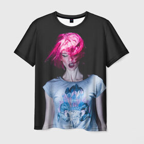 Мужская футболка 3D с принтом девушка с розовыми волосами в Белгороде, 100% полиэфир | прямой крой, круглый вырез горловины, длина до линии бедер | волосы | девушка | мода | парик | перья | розовый | стиль | череп | этника | этно