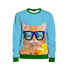Детский свитшот 3D с принтом котэ на отдыхе в Белгороде, 100% полиэстер | свободная посадка, прямой крой, мягкая тканевая резинка на рукавах и понизу свитшота | кот | котик | лето | море | отдых | очки | пальмы | пляж | рыжий кот | солнце