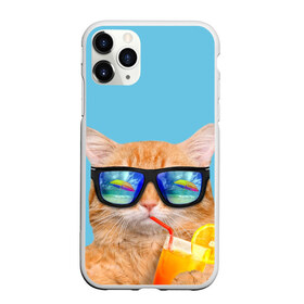 Чехол для iPhone 11 Pro матовый с принтом котэ на отдыхе в Белгороде, Силикон |  | кот | котик | лето | море | отдых | очки | пальмы | пляж | рыжий кот | солнце