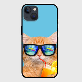 Чехол для iPhone 13 с принтом котэ на отдыхе в Белгороде,  |  | кот | котик | лето | море | отдых | очки | пальмы | пляж | рыжий кот | солнце