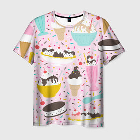 Мужская футболка 3D с принтом Ice Cream в Белгороде, 100% полиэфир | прямой крой, круглый вырез горловины, длина до линии бедер | food | ice cream | вкусно | еда | мороженое