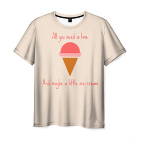 Мужская футболка 3D с принтом All you need is love в Белгороде, 100% полиэфир | прямой крой, круглый вырез горловины, длина до линии бедер | food | ice cream | love | вкусно | еда | мороженое