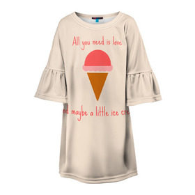 Детское платье 3D с принтом All you need is love в Белгороде, 100% полиэстер | прямой силуэт, чуть расширенный к низу. Круглая горловина, на рукавах — воланы | Тематика изображения на принте: food | ice cream | love | вкусно | еда | мороженое