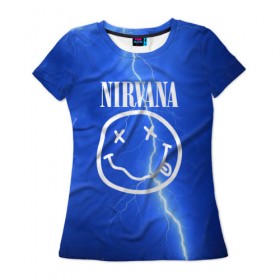 Женская футболка 3D с принтом Nirvana в Белгороде, 100% полиэфир ( синтетическое хлопкоподобное полотно) | прямой крой, круглый вырез горловины, длина до линии бедер | rok | нирвана | рок