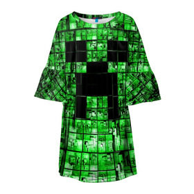 Детское платье 3D с принтом Minecraft в Белгороде, 100% полиэстер | прямой силуэт, чуть расширенный к низу. Круглая горловина, на рукавах — воланы | game | green | minecraft | игра | игрок | компьютерные игры | майнкрафт