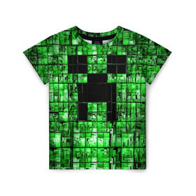Детская футболка 3D с принтом Minecraft в Белгороде, 100% гипоаллергенный полиэфир | прямой крой, круглый вырез горловины, длина до линии бедер, чуть спущенное плечо, ткань немного тянется | Тематика изображения на принте: game | green | minecraft | игра | игрок | компьютерные игры | майнкрафт