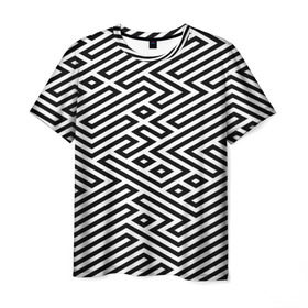 Мужская футболка 3D с принтом optical illusion в Белгороде, 100% полиэфир | прямой крой, круглый вырез горловины, длина до линии бедер | Тематика изображения на принте: геометрия | оптическая иллюзия | черно белый