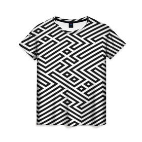 Женская футболка 3D с принтом optical illusion в Белгороде, 100% полиэфир ( синтетическое хлопкоподобное полотно) | прямой крой, круглый вырез горловины, длина до линии бедер | геометрия | оптическая иллюзия | черно белый
