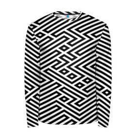 Мужской лонгслив 3D с принтом optical illusion в Белгороде, 100% полиэстер | длинные рукава, круглый вырез горловины, полуприлегающий силуэт | Тематика изображения на принте: геометрия | оптическая иллюзия | черно белый