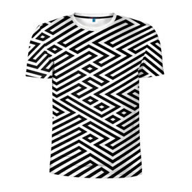 Мужская футболка 3D спортивная с принтом optical illusion в Белгороде, 100% полиэстер с улучшенными характеристиками | приталенный силуэт, круглая горловина, широкие плечи, сужается к линии бедра | Тематика изображения на принте: геометрия | оптическая иллюзия | черно белый