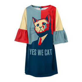 Детское платье 3D с принтом Yes we CAT в Белгороде, 100% полиэстер | прямой силуэт, чуть расширенный к низу. Круглая горловина, на рукавах — воланы | cat | kitty | животные | киса | кот | котенок | котэ | кошка