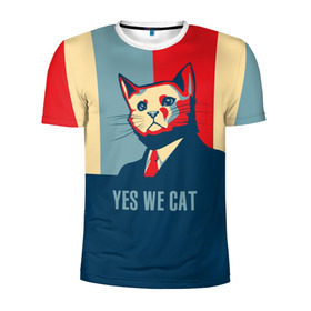 Мужская футболка 3D спортивная с принтом Yes we CAT в Белгороде, 100% полиэстер с улучшенными характеристиками | приталенный силуэт, круглая горловина, широкие плечи, сужается к линии бедра | cat | kitty | животные | киса | кот | котенок | котэ | кошка