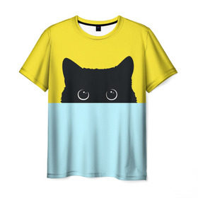 Мужская футболка 3D с принтом Moon в Белгороде, 100% полиэфир | прямой крой, круглый вырез горловины, длина до линии бедер | 3d | cat | kitty | животные | иллюстрация | киса | кот | кот спрятался | котенок | котэ | кошка | минимализм | рисунок | цифровое искусство