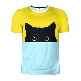 Мужская футболка 3D спортивная с принтом Moon в Белгороде, 100% полиэстер с улучшенными характеристиками | приталенный силуэт, круглая горловина, широкие плечи, сужается к линии бедра | 3d | cat | kitty | животные | иллюстрация | киса | кот | кот спрятался | котенок | котэ | кошка | минимализм | рисунок | цифровое искусство