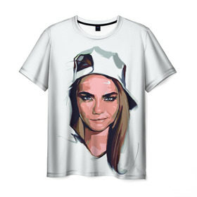Мужская футболка 3D с принтом Кара Делевинь в Белгороде, 100% полиэфир | прямой крой, круглый вырез горловины, длина до линии бедер | девушка | кара | кара делевинь | кепка | модель с бровями