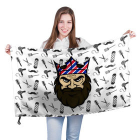 Флаг 3D с принтом БАРБЕРКИНГ в Белгороде, 100% полиэстер | плотность ткани — 95 г/м2, размер — 67 х 109 см. Принт наносится с одной стороны | barber | барбер | барберкинг | барбершоп | борода | король | корона