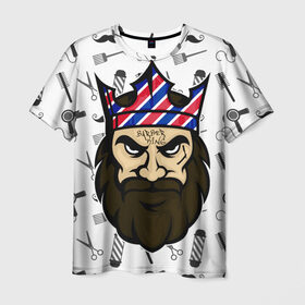 Мужская футболка 3D с принтом БАРБЕРКИНГ в Белгороде, 100% полиэфир | прямой крой, круглый вырез горловины, длина до линии бедер | barber | барбер | барберкинг | барбершоп | борода | король | корона