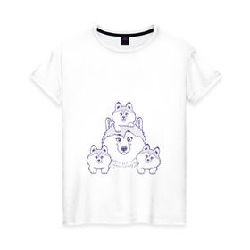 Женская футболка хлопок с принтом Аляскинские маламуты в Белгороде, 100% хлопок | прямой крой, круглый вырез горловины, длина до линии бедер, слегка спущенное плечо | husky | malamute | арт | маламут | собака | хаски