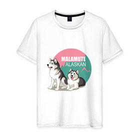 Мужская футболка хлопок с принтом Маламут в Белгороде, 100% хлопок | прямой крой, круглый вырез горловины, длина до линии бедер, слегка спущенное плечо. | маламут | мэл | собака | хаски