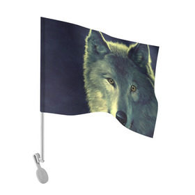 Флаг для автомобиля с принтом Серый волк в Белгороде, 100% полиэстер | Размер: 30*21 см | аука | бирюк | волк | волчара | волчица | волчок | глаза | животное | животные | зверь | зеленые | койот | млекопитающее | нос | санитар леса | серый | уши | фауна | фон | хищник | черный | шакал | шерсть