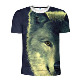 Мужская футболка 3D спортивная с принтом Серый волк в Белгороде, 100% полиэстер с улучшенными характеристиками | приталенный силуэт, круглая горловина, широкие плечи, сужается к линии бедра | аука | бирюк | волк | волчара | волчица | волчок | глаза | животное | животные | зверь | зеленые | койот | млекопитающее | нос | санитар леса | серый | уши | фауна | фон | хищник | черный | шакал | шерсть