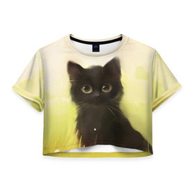 Женская футболка 3D укороченная с принтом Котик в Белгороде, 100% полиэстер | круглая горловина, длина футболки до линии талии, рукава с отворотами | cat | kitty | животные | киса | кот | котенок | котэ | кошка
