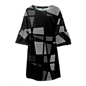 Детское платье 3D с принтом Geometry figure в Белгороде, 100% полиэстер | прямой силуэт, чуть расширенный к низу. Круглая горловина, на рукавах — воланы | бумага | геометрия | грани | изгиб | линии | полигоны | полосы | постель | серый | сочетания | текстура | треугольники | черный