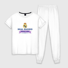 Женская пижама хлопок с принтом Real Madrid - Classic 1902 в Белгороде, 100% хлопок | брюки и футболка прямого кроя, без карманов, на брюках мягкая резинка на поясе и по низу штанин | real | real madrid | мадрид | реал | футбол