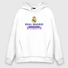 Мужское худи Oversize хлопок с принтом Real Madrid - Classic 1902 в Белгороде, френч-терри — 70% хлопок, 30% полиэстер. Мягкий теплый начес внутри —100% хлопок | боковые карманы, эластичные манжеты и нижняя кромка, капюшон на магнитной кнопке | Тематика изображения на принте: real | real madrid | мадрид | реал | футбол