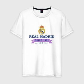 Мужская футболка хлопок с принтом Real Madrid - Classic 1902 в Белгороде, 100% хлопок | прямой крой, круглый вырез горловины, длина до линии бедер, слегка спущенное плечо. | real | real madrid | мадрид | реал | футбол