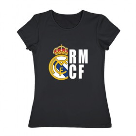 Женская футболка хлопок с принтом Real Madrid - RM/CF (Classic) в Белгороде, 100% хлопок | прямой крой, круглый вырез горловины, длина до линии бедер, слегка спущенное плечо | cf | real | real madrid | rn | мадрид | реал | футбол