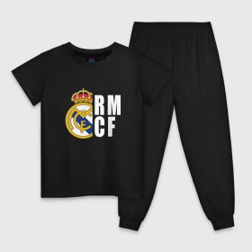 Детская пижама хлопок с принтом Real Madrid - RM/CF (Classic) в Белгороде, 100% хлопок |  брюки и футболка прямого кроя, без карманов, на брюках мягкая резинка на поясе и по низу штанин
 | cf | real | real madrid | rn | мадрид | реал | футбол