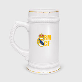Кружка пивная с принтом Real Madrid - RM/CF в Белгороде,  керамика (Материал выдерживает высокую температуру, стоит избегать резкого перепада температур) |  объем 630 мл | 