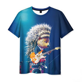 Мужская футболка 3D с принтом Животный рок в Белгороде, 100% полиэфир | прямой крой, круглый вырез горловины, длина до линии бедер | Тематика изображения на принте: бас | гитара | дикобраз | еж | ежик | колонки | музыка | рок