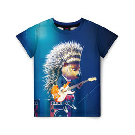 Детская футболка 3D с принтом Животный рок в Белгороде, 100% гипоаллергенный полиэфир | прямой крой, круглый вырез горловины, длина до линии бедер, чуть спущенное плечо, ткань немного тянется | бас | гитара | дикобраз | еж | ежик | колонки | музыка | рок