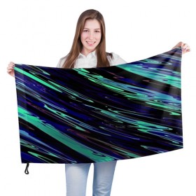 Флаг 3D с принтом Azure blue в Белгороде, 100% полиэстер | плотность ткани — 95 г/м2, размер — 67 х 109 см. Принт наносится с одной стороны | линии | полосы | синие | черный