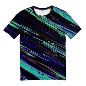 Мужская футболка 3D с принтом Azure blue в Белгороде, 100% полиэфир | прямой крой, круглый вырез горловины, длина до линии бедер | линии | полосы | синие | черный