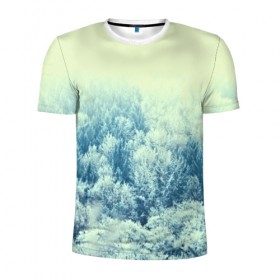 Мужская футболка 3D спортивная с принтом Снежный лес в Белгороде, 100% полиэстер с улучшенными характеристиками | приталенный силуэт, круглая горловина, широкие плечи, сужается к линии бедра | деревья | зима | лес | природа