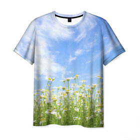 Мужская футболка 3D с принтом Ромашковое поле в Белгороде, 100% полиэфир | прямой крой, круглый вырез горловины, длина до линии бедер | желтый | красный | любовь | новинки | подарок | розы | сердце | текстура | тюльпаны | цветы