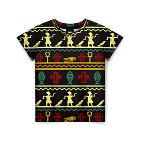 Детская футболка 3D с принтом Египетский узор в Белгороде, 100% гипоаллергенный полиэфир | прямой крой, круглый вырез горловины, длина до линии бедер, чуть спущенное плечо, ткань немного тянется | народ | народные | узор | этника | этнические
