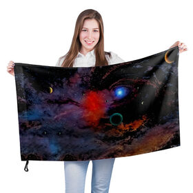 Флаг 3D с принтом Планеты галактики в Белгороде, 100% полиэстер | плотность ткани — 95 г/м2, размер — 67 х 109 см. Принт наносится с одной стороны | 