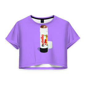 Женская футболка 3D укороченная с принтом Нутелла в Белгороде, 100% полиэстер | круглая горловина, длина футболки до линии талии, рукава с отворотами | nutella | нутелла | ореховая паста | помада | сладости | шоколадная паста