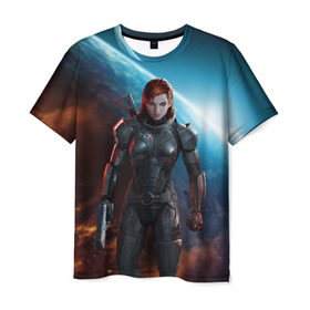 Мужская футболка 3D с принтом Mass Effect в Белгороде, 100% полиэфир | прямой крой, круглый вырез горловины, длина до линии бедер | Тематика изображения на принте: n7 | shepard | галактика | жнец | космос | масс | нормандия | планета | шепард | эффект